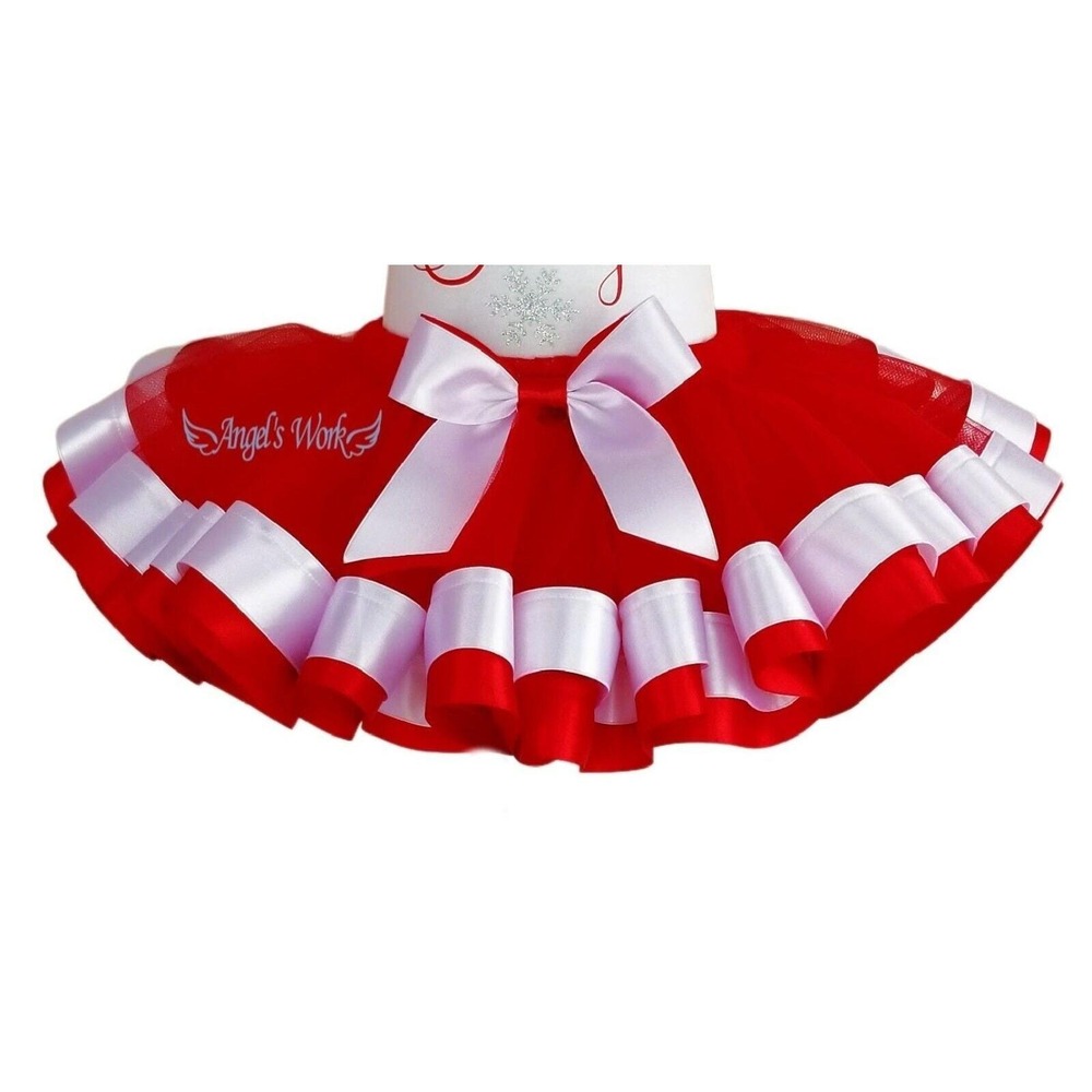 Handmade Girls Red Tutu Skirt Black Polka Dot Ribbon Dance Costume Birthday